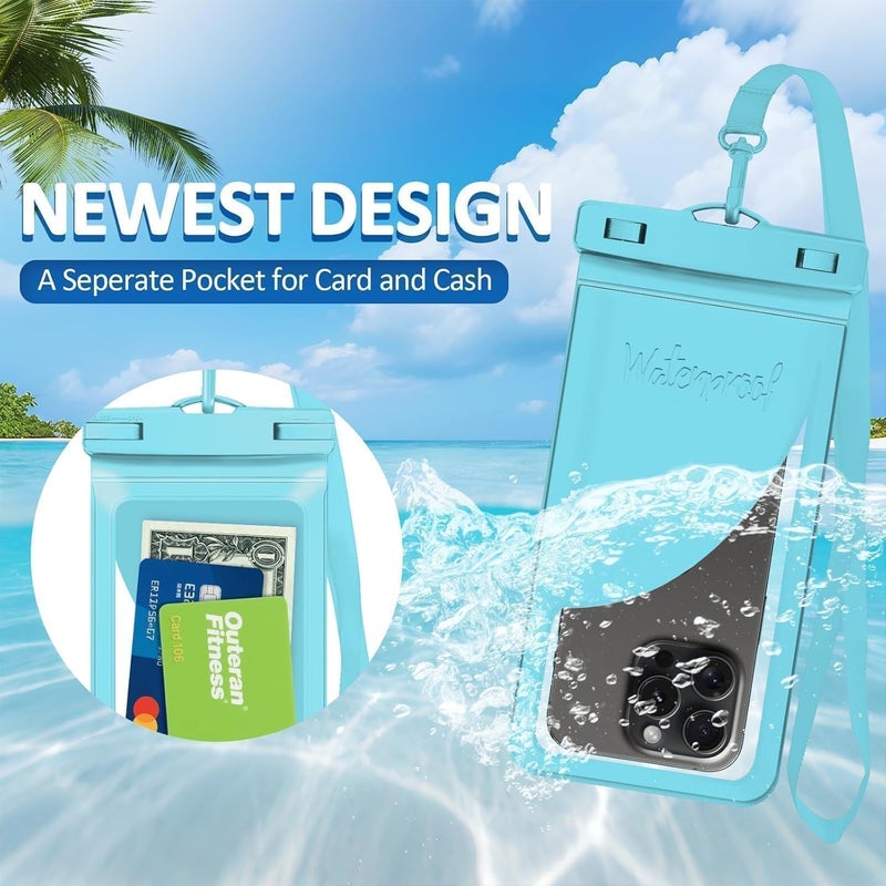 Vsagier Waterproof Phone Case, with Inside Card Pack, IPX8 Under Water Phone Bag Compatible for iPhone 17/16/15/14/13/12 Pro Max Plus Cellphone Up to 8.3", Travel Essentials, 2 Pack-Black&Blue - Image 3